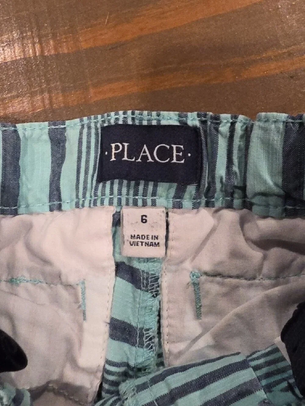 The Children's Place Light Blue and Navy Striped Swim Board Shorts